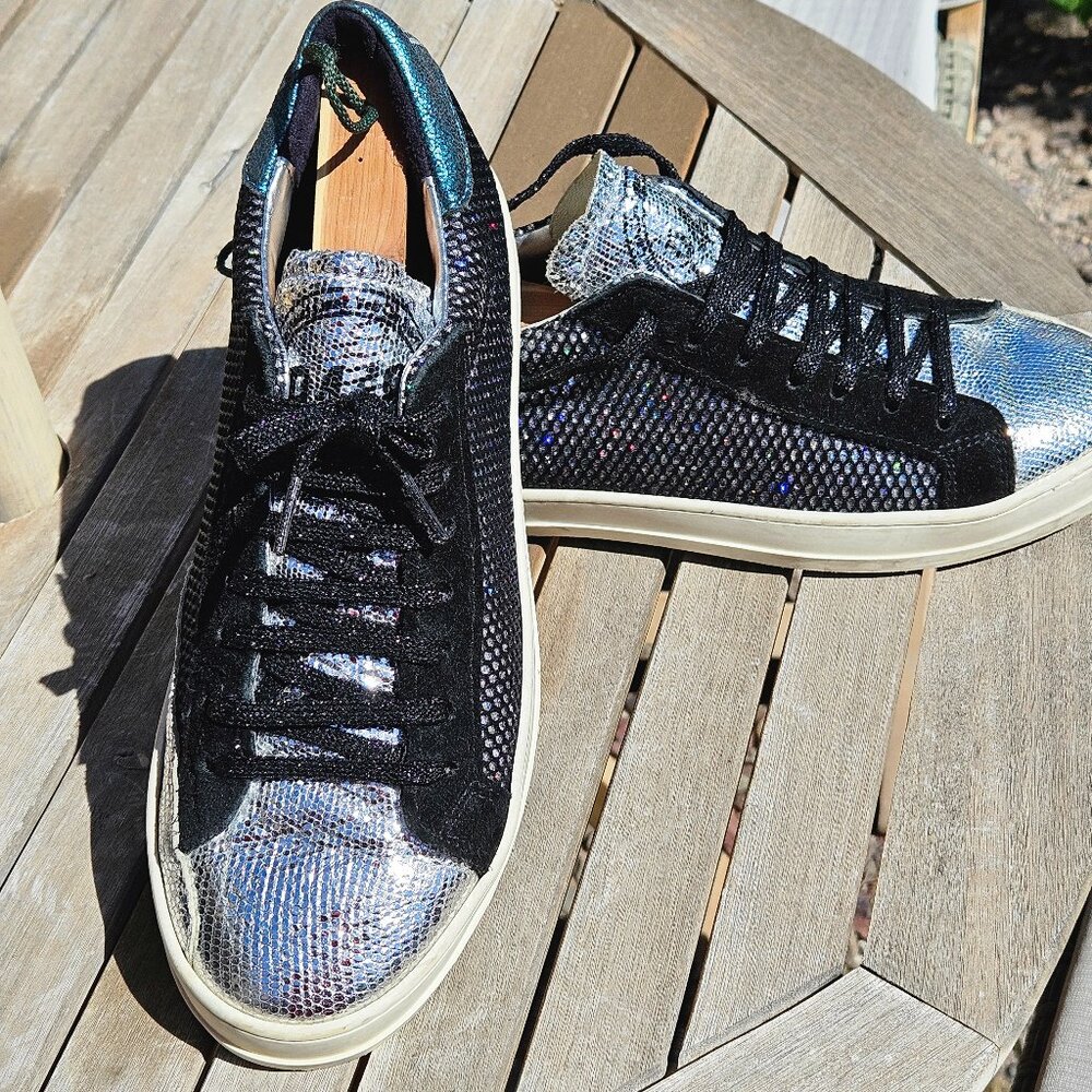 P448 John Black Glitter Mesh and Suede Sneakers Women Shoes, size 41